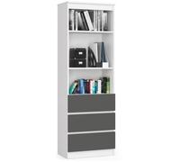 Bibliothèque de bureau AKORD R60 Blanche 60 cm 3 tiroirs façade Gris Graphite 3 étagères 60x35x180 cm