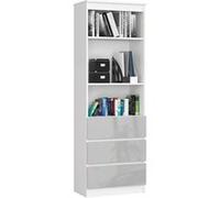 Bibliothèque de bureau AKORD R60 Blanche 60 cm 3 tiroirs façade Métallique Brillant 3 étagères 60x35x180 cm Blanc / Métallique Brillant G