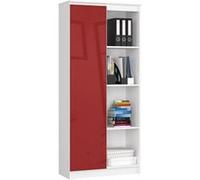 Bibliothèque de bureau AKORD R60 Blanche 80 cm 1 porte façade Rouge Brillante 8 étagères 80x35x180 cm Blanc / Rouge Brillant G