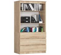Bibliothèque de bureau AKORD R60 Chêne Sonoma 60 cm 3 tiroirs façade Chêne Sonoma 3 étagères 60x35x180 cm