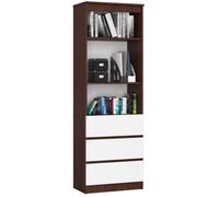 Bibliothèque de bureau AKORD R60 Wengé 60 cm 3 tiroirs façade Blanche 3 étagères 60x35x180 cm
