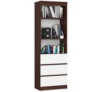 Bibliothèque de bureau AKORD R60 Wengé 60 cm 3 tiroirs façade Blanche 3 étagères 60x35x180 cm Wengé / Blanc G