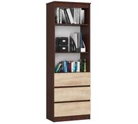 Bibliothèque de bureau AKORD R60 Wengé 60 cm 3 tiroirs façade Chêne Sonoma 3 étagères 60x35x180 cm