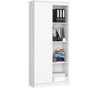Bibliothèque de bureau AKORD R80 Blanche 80 cm 1 porte façade Blanche 8 étagères 80x35x180 cm Blanc G