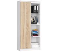 Bibliothèque de bureau AKORD R80 Blanche 80 cm 1 porte façade Chêne Sonoma 8 étagères 80x35x180 cm