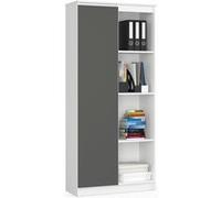 Bibliothèque de bureau AKORD R80 Blanche 80 cm 1 porte façade Gris Graphite 8 étagères 80x35x180 cm Blanc / Gris Graphite G