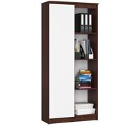Bibliothèque de bureau AKORD R80 Wengé 80 cm 1 porte façade Blanche 8 étagères 80x35x180 cm