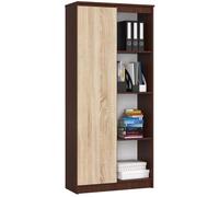 Bibliothèque de bureau AKORD R80 Wengé 80 cm 1 porte façade Chêne Sonoma 8 étagères 80x35x180 cm
