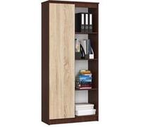 Bibliothèque de bureau AKORD R80 Wengé 80 cm 1 porte façade Chêne Sonoma 8 étagères 80x35x180 cm Wengé / Chêne Sonoma G