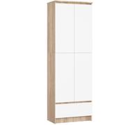 Bibliothèque de bureau Armoire AKORD R60 Chêne Sonoma 60 cm 2 portes 1 tiroir façade Blanche 4 étagères 60x35x180 cm