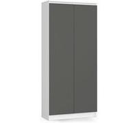Bibliothèque de bureau Armoire AKORD R80 Blanche 80 cm 2 portes façade Gris Graphite 8 étagères 80x35x180 cm