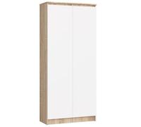 Bibliothèque de bureau Armoire AKORD R80 Chêne Sonoma 80 cm 2 portes façade Blanche 8 étagères 80x35x180 cm