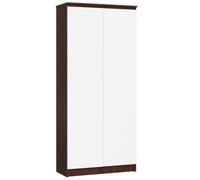 Bibliothèque de bureau Armoire AKORD R80 Wengé 80 cm 2 portes façade Blanche 8 étagères 80x35x180 cm
