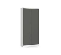 Bibliothèque de bureau Armoire R80 Blanche 80 cm 2 portes façade Gris Graphite 8 étagères 80x35x180 cm