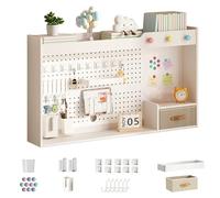 Bibliothèque de bureau avec tiroir et bacs de rangement, bureau d'écriture multifonction avec crochets, idéale pour la maison, le bureau, la chambre à coucher (76,2 x 61 cm)