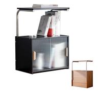 Bibliothèque de bureau en bambou avec porte coulissante en verre pour organiser livres, documents et accessoires