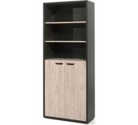 Bibliothèque de bureau - Meuble 2 portes et étagères Chêne clair et noir | Collection DEPÉ | Meublorama