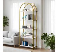 Bibliothèque De Bureau Moderne Arquée 4/5 Niveaux, Élevé étagère En Métal Noir Et Bois Rustique, Ouverte, Gain De Place, Structure Solide, Idéale Pour Salon, Bureau, Chambre Ou Espace De Travail, Desi