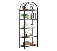 Bibliothèque De Bureau Moderne Arquée 4/5 Niveaux, Élevé étagère En Métal Noir Et Bois Rustique, Ouverte, Gain De Place, Structure Solide, Idéale Pour Salon, Bureau, Chambre Ou Espace De Travail, Desi