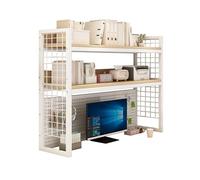 Bibliothèque de Bureau Multifonction à 2 Niveaux avec Cloisons Réglables Étagère de Bureau Modulable Hauteur 100 cm pour Maison Dortoir(White,130x24x100cm)