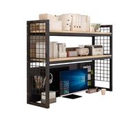 Bibliothèque de Bureau Multifonction à 2 Niveaux avec Cloisons Réglables Étagère de Bureau Modulable Hauteur 100 cm pour Maison Dortoir(Black,140x30x100cm)