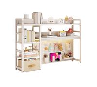 Bibliothèque de Bureau Multifonction à 3 Niveaux avec Tiroir en Tissu Étagère de Bureau Modulable Hauteur 94 cm Gain de Place pour Maison, Dortoir(White,115cm)