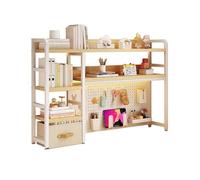 Bibliothèque de Bureau Multifonction à 3 Niveaux avec Tiroir en Tissu Étagère de Bureau Modulable Hauteur 94 cm Gain de Place pour Maison, Dortoir(Natural,135cm)