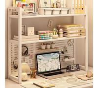 Bibliothèque de bureau multifonctionnelle en métal, forte capacité de charge et bonne stabilité for écran d'ordinateur jusqu'à 32 pouces, meuble for dortoir, bureau à domicile(White,110*24*90cm)