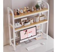 Bibliothèque de bureau noire à 2 niveaux avec rangement sur le plan de travail, idéale pour dortoir ou bureau à domicile, économie d'espace, clapier et étagères à livres