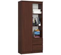 Bibliothèque de bureau R11 Wengé 80 cm 1 porte 2 tiroirs façade Wengé 7 étagères 80x35x180 cm