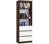 Bibliothèque de bureau R60 Wengé 60 cm 3 tiroirs façade Blanche 3 étagères 60x35x180 cm