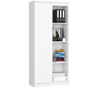 Bibliothèque de bureau R80 Blanche 80 cm 1 porte façade Blanche 8 étagères 80x35x180 cm