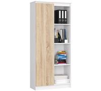 Bibliothèque de bureau R80 Blanche 80 cm 1 porte façade Chêne Sonoma 8 étagères 80x35x180 cm