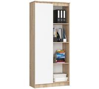 Bibliothèque de bureau R80 Chêne Sonoma 80 cm 1 porte façade Blanche 8 étagères 80x35x180 cm