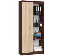 Bibliothèque de bureau R80 Wengé 80 cm 1 porte façade Chêne Sonoma 8 étagères 80x35x180 cm