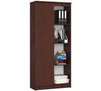 Bibliothèque de bureau R80 Wengé 80 cm 1 porte façade Wengé 8 étagères 80x35x180 cm