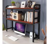 Bibliothèque de bureau réglable à 2 niveaux - Bibliothèque en bois et métal pour bureau d'ordinateur, rangement multifonction et étagère, idéale pour la décoration et l'organisation du bureau
