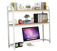 Bibliothèque De Comptoir Polyvalente, Bibliothèque De Bureau En Métal Pour Ordinateur À 2 Niveaux Pour Ordinateur, Organiseur De Bureau Réglable Pour Dortoir, Présentoir De Table Autoportant(A,75X24X9