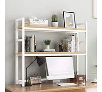 Bibliothèque De Comptoir Réglable À 2 Niveaux - Bibliothèque De Bureau En Métal Pour Bureaux D'ordinateur, Support D'imprimante De Table, Présentoir De Rangement De Table Ouvert(E,135X24X90cm)