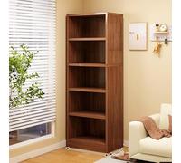 Bibliothèque de grande capacité de 16 mm en bois massif - Étagères de rangement ouvertes - Vitrine d'angle pour la maison et le bureau - Panneau arrière solide - Finition marron élégante - (B4_150 cm)