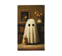 Bibliothèque de jardin avec motif chat fantôme mignon, 9,5 x 1,5 m, bannière de vœux avec œillets, décoration d'intérieur et d'extérieur