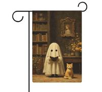 Bibliothèque de lecture fantôme mignon drapeau de jardin en toile de jute saisonnière double face Maison cour drapeaux extérieurs 30,5 x 45,7 cm