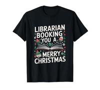 Bibliothèque de Noël Merry Christmas Library T-Shirt Graphique avec Valeur, Homme, Noir, XL
