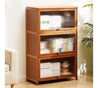 Bibliothèque de rangement en bambou avec porte rabattable et polyvalente pour chambre à coucher, salon, bureau, étude, 80 x 32 x 106 cm