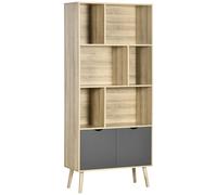 Bibliothèque Design - 2 Portes, 6 Niches - Aspect Chêne Clair Gris Beige