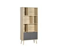 Bibliothèque design - 2 portes, 6 niches - dim. 80L x 35l x 180H cm - aspect chêne clair gris