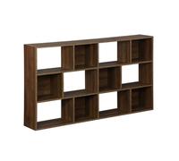 sweeek - Bibliothèque Design asymétrique Noyer. Pieter. 3 étagères. 12 Compartiments de Rangement