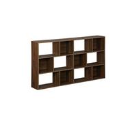 sweeek - Bibliothèque Design asymétrique Noyer. Pieter. 3 étagères. 12 Compartiments de Rangement