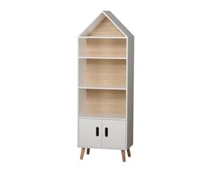 Bibliothèque Dream 5 étagères et 2 portes - H. 142 cm - Bois et Blanc