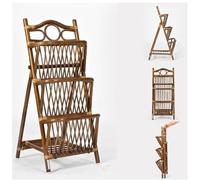 Bibliothèque échelle, Bibliothèque Pliable en rotin, Bibliothèque sur Pied, Étagères de Rangement en Bois pour Salon, Chambre et Bureau